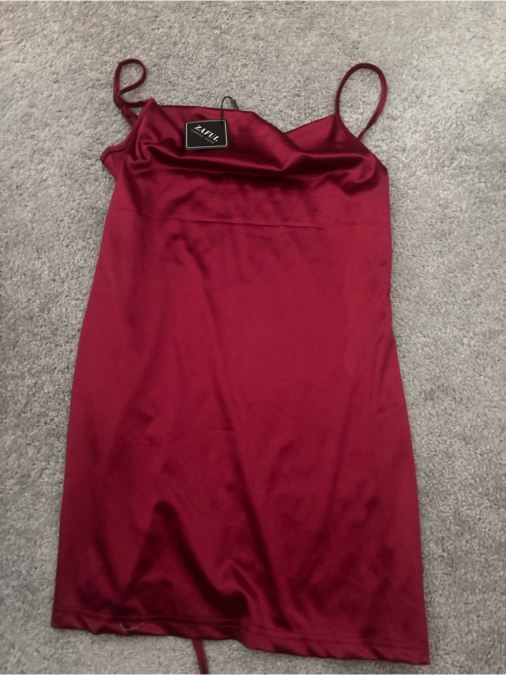 Zaful Burgundy Satin Cowl Neck Camisole Dress